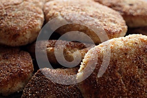 Fresh fried homemade cutlets or cutlets in a pan