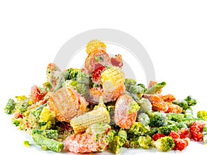 Fresh frozen vegetables on a white plate.