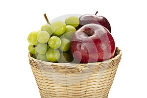 Fresh fruit basket on white background