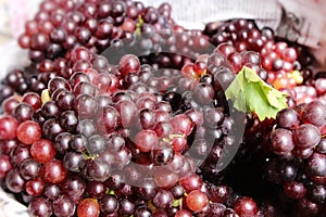 Fresh fruit black grapes in the market