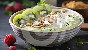 Fresh fruit bowl healthy, gourmet, vegetarian, organic, summer refreshment generated by AI