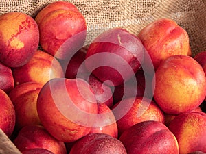 Fresh fruit in boxes at farmers market