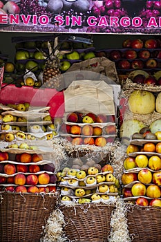 fresh fruit in crates at a grocery store in La Recoleta, Buenos Aires, Argentina