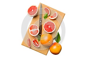 fresh Fruit grapefruit slices isolated on white background. Top view. Copy Space. creative summer concept. Half of