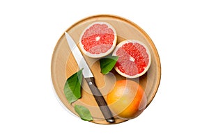 fresh Fruit grapefruit slices isolated on white background. Top view. Copy Space. creative summer concept. Half of