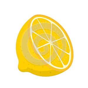 Fresh fruit half cutted yellow lemon cartoon vector isolated illustration