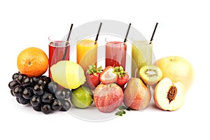 Fresh fruit juices isolated on white