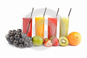 Fresh fruit juices on white