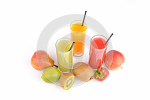 Fresh fruit juices on white