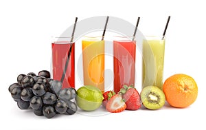 Fresh fruit juices on white