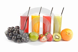Fresh fruit juices on white