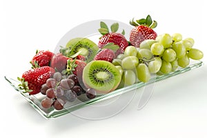 Fresh fruit platter with kiwi, strawberries, and grapes