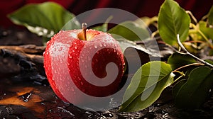 fresh fruit with ripe apple with leaf. fresh fruit background