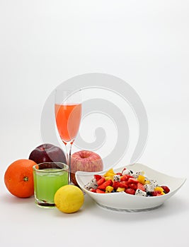 Fresh Fruit Salad and fruit juice