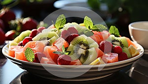 Fresh fruit salad a healthy, colorful, and delicious summer snack generated by AI