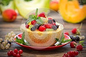Fresh fruit salad in the melon