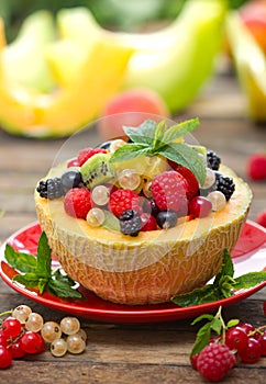 Fresh fruit salad in the melon