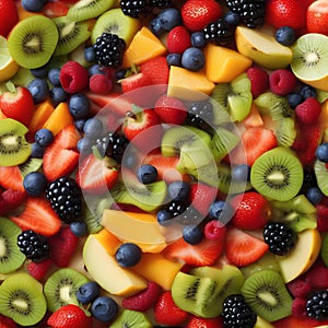 A fresh fruit salad with a mix of tropical and seasonal fruits3