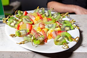 Fresh Fruit Skewers with Kiwi, Strawberry, and Pineapple