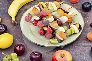 Fresh fruit skewers on sticks