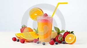 Fresh fruit smoothies fruits orange juice drink straw in a cup on white background