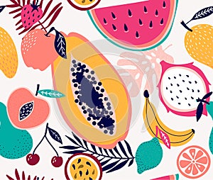 Fresh fruit tropical seamless pattern illustration