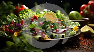 Fresh fruit and vegetable salad on a plate