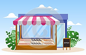 Fresh Fruit Vegetable Store Stall Stand Grocery in Market Illustration