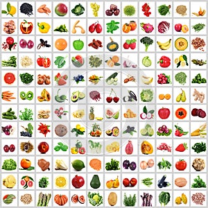 Fruit and vegetables collage on white background