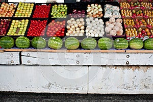 Fresh Fruit And Vegetables On Display At Farmers Market