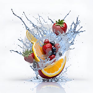 Fresh fruit water with Apples and Oranges. Generative AI