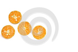 A pair of half cut oranges