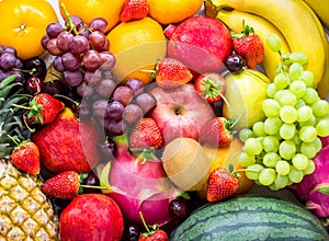 Fresh fruits.Assorted fruits colorful,clean eating,Fruit background photo