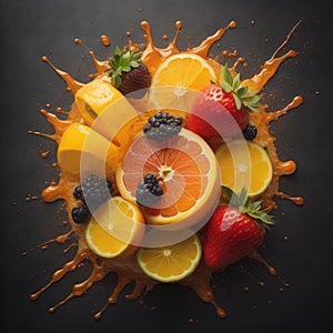 Fresh fruits and berries with splash