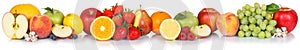 Fresh fruits collection apple apples grapes orange berries fruit isolated in a row
