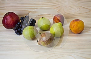 Fresh fruits. Healthy food. Mixed fruits are grapes, pears, peaches. eat, diet, like fruit.