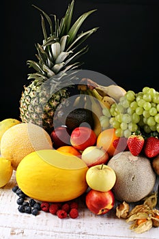 Fresh fruits. Mixed fruit background. Healthy eating, dieting