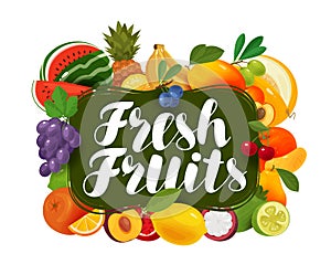 Fresh fruits. Natural food, greengrocery concept. Vector illustration photo