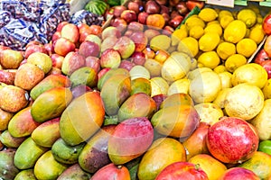 Fresh fruits for sale on Curitiba`s Municipal Market. CURITIBA,