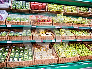 Fresh fruits on shelf in supermarket
