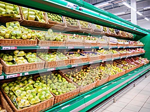 Fresh fruits on shelf in supermarket