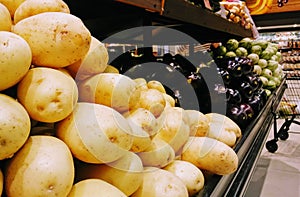 Fresh fruits on supermarket shelf