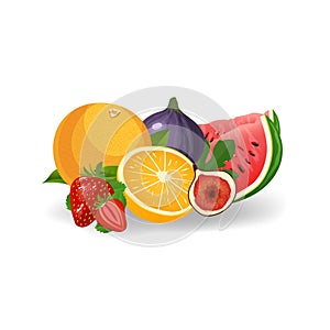 Fresh fruits vector illustration. Healthy diet concept. Organic fruits and berries. Mix of fruits on white background