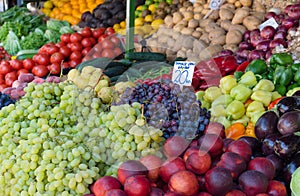 Fresh fruits and vegetables in farmer`s market
