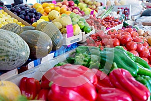 Fresh fruits and vegetables at farmers market