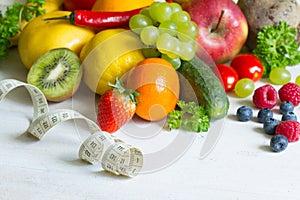 Fresh fruits  and vegetables healthy life style food fitness concept