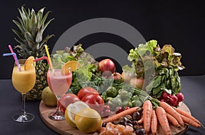 Fresh fruits and vegetables, healty fresh juices