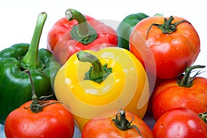 Fresh fruits and vegetables isolated on white background,Red green yellow vegetables,Fresh fruits and vegetables piled together on