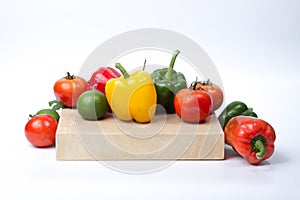 Fresh fruits and vegetables isolated on white background,Red green yellow vegetables,Fresh fruits and vegetables piled together on