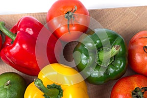 Fresh fruits and vegetables isolated on white background,Red green yellow vegetables,Fresh fruits and vegetables piled together on